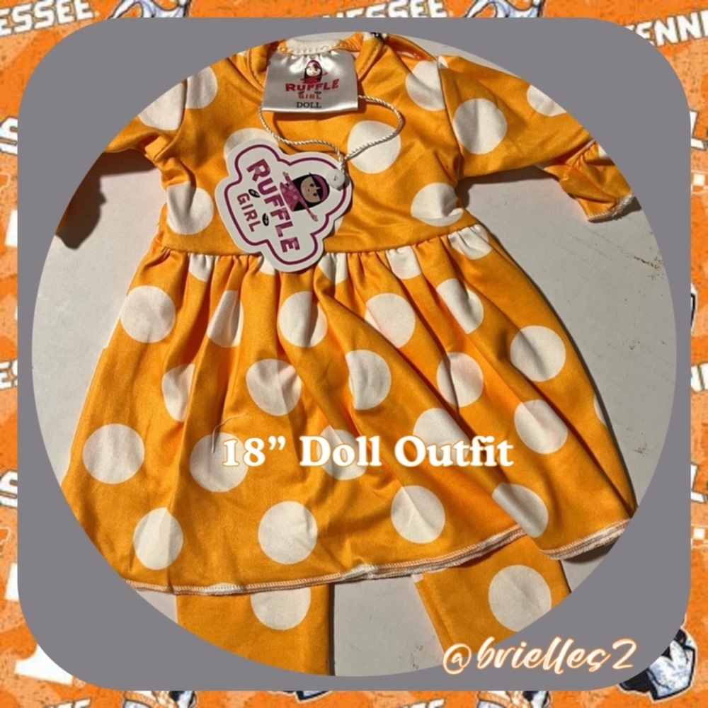 🎁 New Ruffle Girl 18” Doll Orange Polka-A-Dot Top and Leggings Set Matching Set